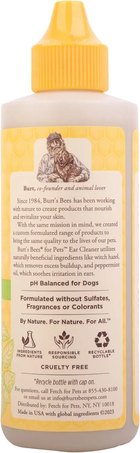 Burt's Bees for Pets Ear Cleaner for Dogs with Pepeprmint and Witch Hazel, 99.7% Natural Origin Formulas, Dog Ear Cleaner, Ear Cleaning Solution for Dogs, 4 oz