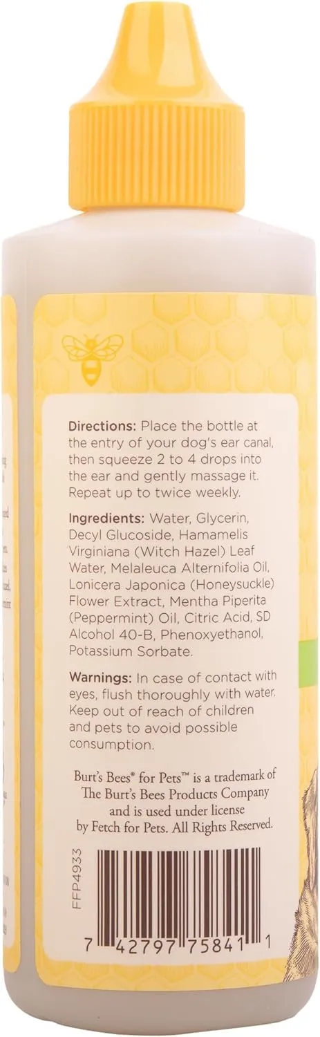 Burt's Bees for Pets Ear Cleaner for Dogs with Pepeprmint and Witch Hazel, 99.7% Natural Origin Formulas, Dog Ear Cleaner, Ear Cleaning Solution for Dogs, 4 oz