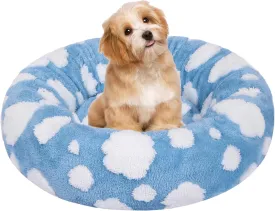 Calming Dog Bed, Fluffy Donut Dog & Cat Bed Washable, Round Anti Anxiety Small Dog Bed with Non-Slip Bottom (Fits up to 15 lbs Pets)