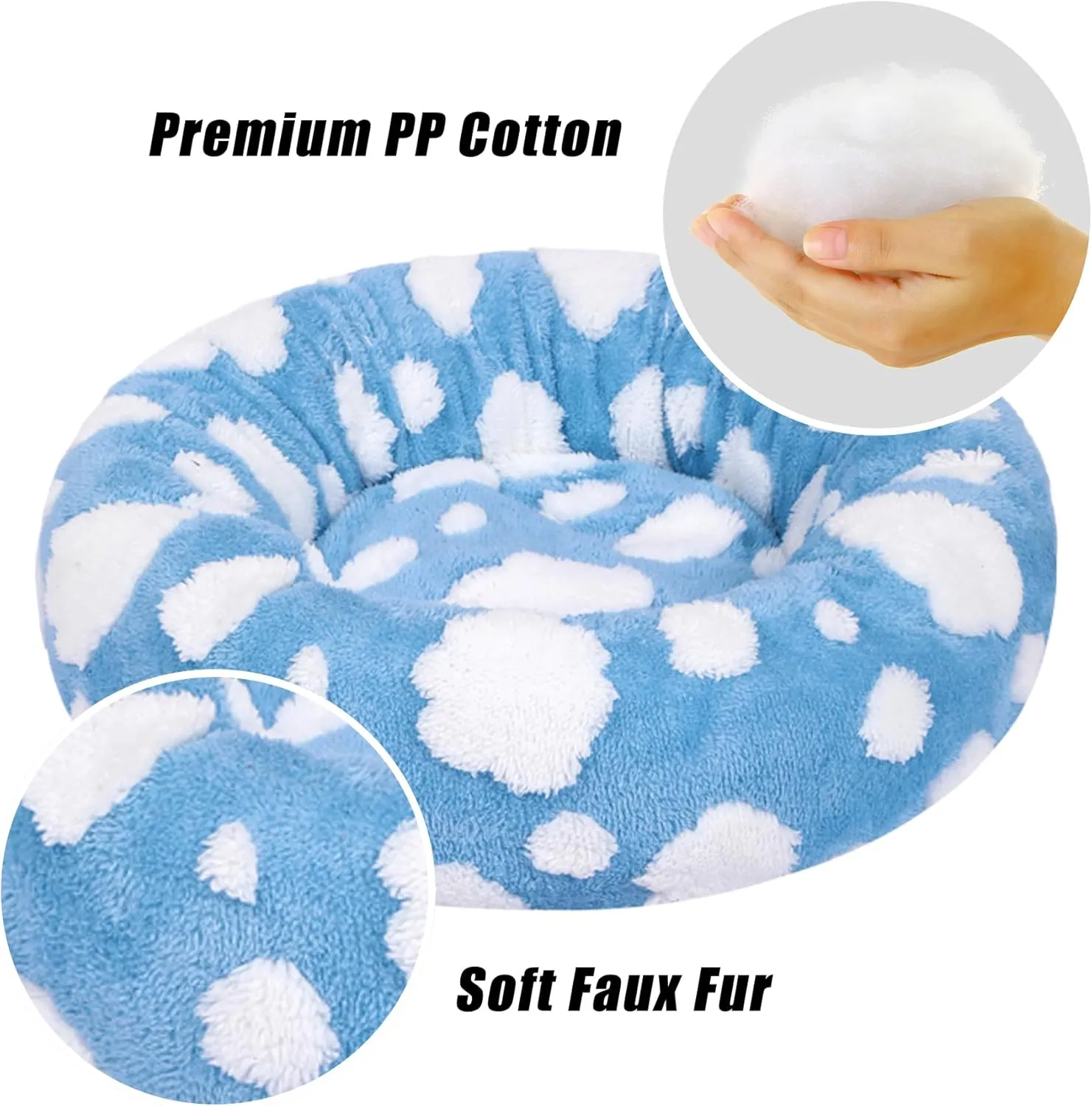 Calming Dog Bed, Fluffy Donut Dog & Cat Bed Washable, Round Anti Anxiety Small Dog Bed with Non-Slip Bottom (Fits up to 15 lbs Pets)