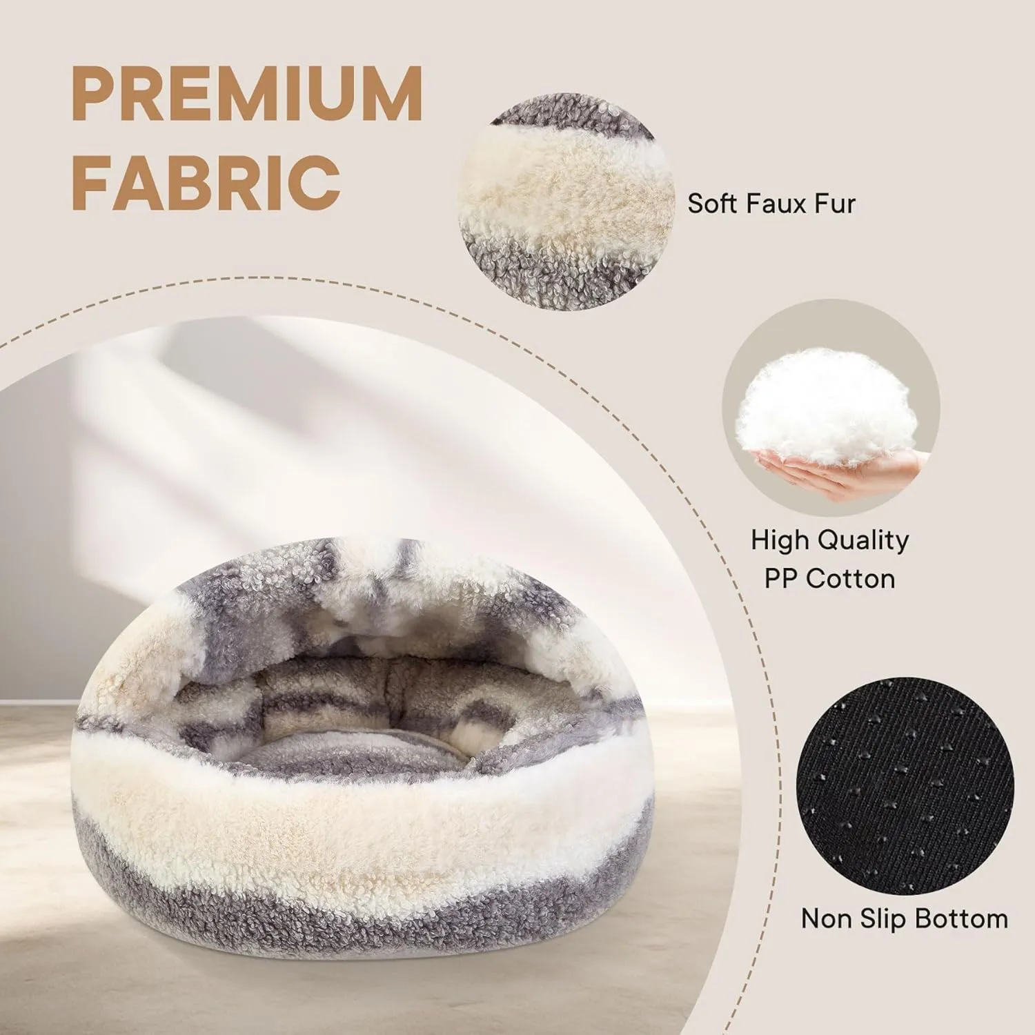 Calming Dog Beds & Cat Cave Bed with Hooded Cover, Dog Beds for Small Dogs, Faux Fur Cuddler Round Comfortable Self Warming Pet Bed, Non-Slip Washable Round Donut Cat Bed (Dark Gray, 20 inches)