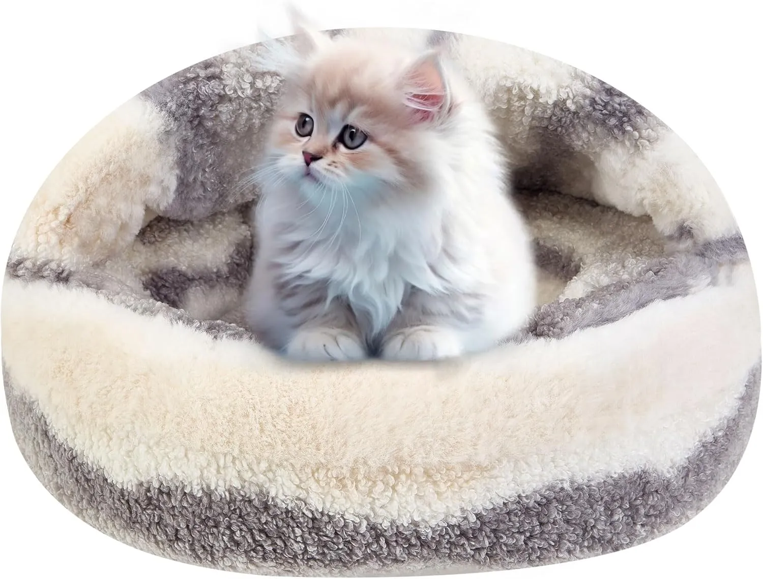 Calming Dog Beds & Cat Cave Bed with Hooded Cover, Dog Beds for Small Dogs, Faux Fur Cuddler Round Comfortable Self Warming Pet Bed, Non-Slip Washable Round Donut Cat Bed (Dark Gray, 20 inches)