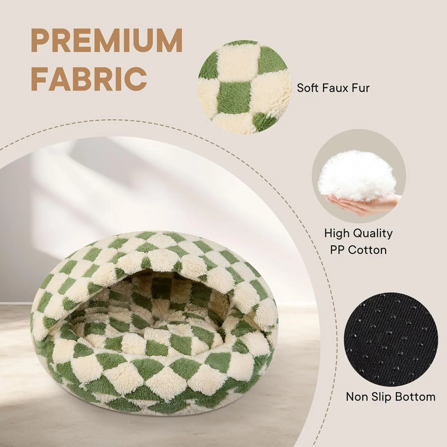 Calming Dog Beds & Cat Cave Bed with Hooded Cover, Dog Beds for Small Dogs, Faux Fur Cuddler Round Comfortable Self Warming Pet Bed, Non-Slip Washable Round Donut Cat Bed(Green, 20" x 20")