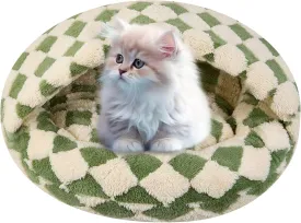 Calming Dog Beds & Cat Cave Bed with Hooded Cover, Dog Beds for Small Dogs, Faux Fur Cuddler Round Comfortable Self Warming Pet Bed, Non-Slip Washable Round Donut Cat Bed(Green, 20" x 20")