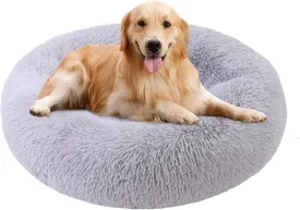 Calming Donut Dog & Cat Bed - Fits up to 40 lbs Pets, Washable, Anti-Anxiety, Non-Slip Bottom (Light Grey, 28" x 28")