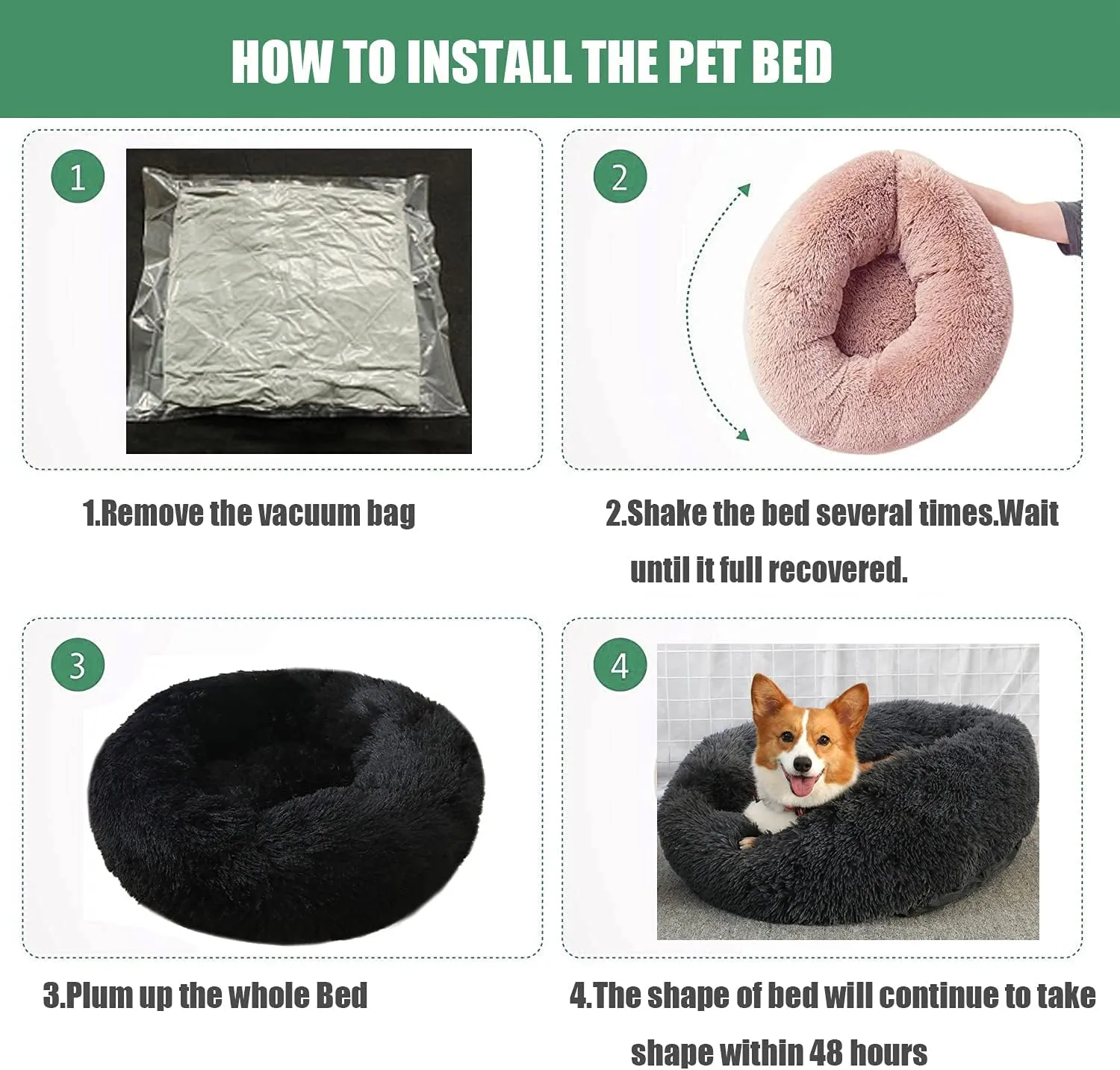 Calming Faux Fur Dog Beds Calming Donut Cuddler Dog Bed Washable Round Cat Bed Pillow Cuddler Fluffy Indoor Dog Calming Beds with Anti Slip Bottom Gradient Color Khaki 20 Inch