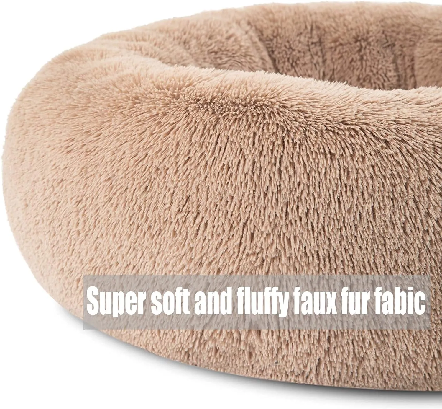 Calming Faux Fur Dog Beds Calming Donut Cuddler Dog Bed Washable Round Cat Bed Pillow Cuddler Fluffy Indoor Dog Calming Beds with Anti Slip Bottom Solid Color Hot Pink 16 Inch