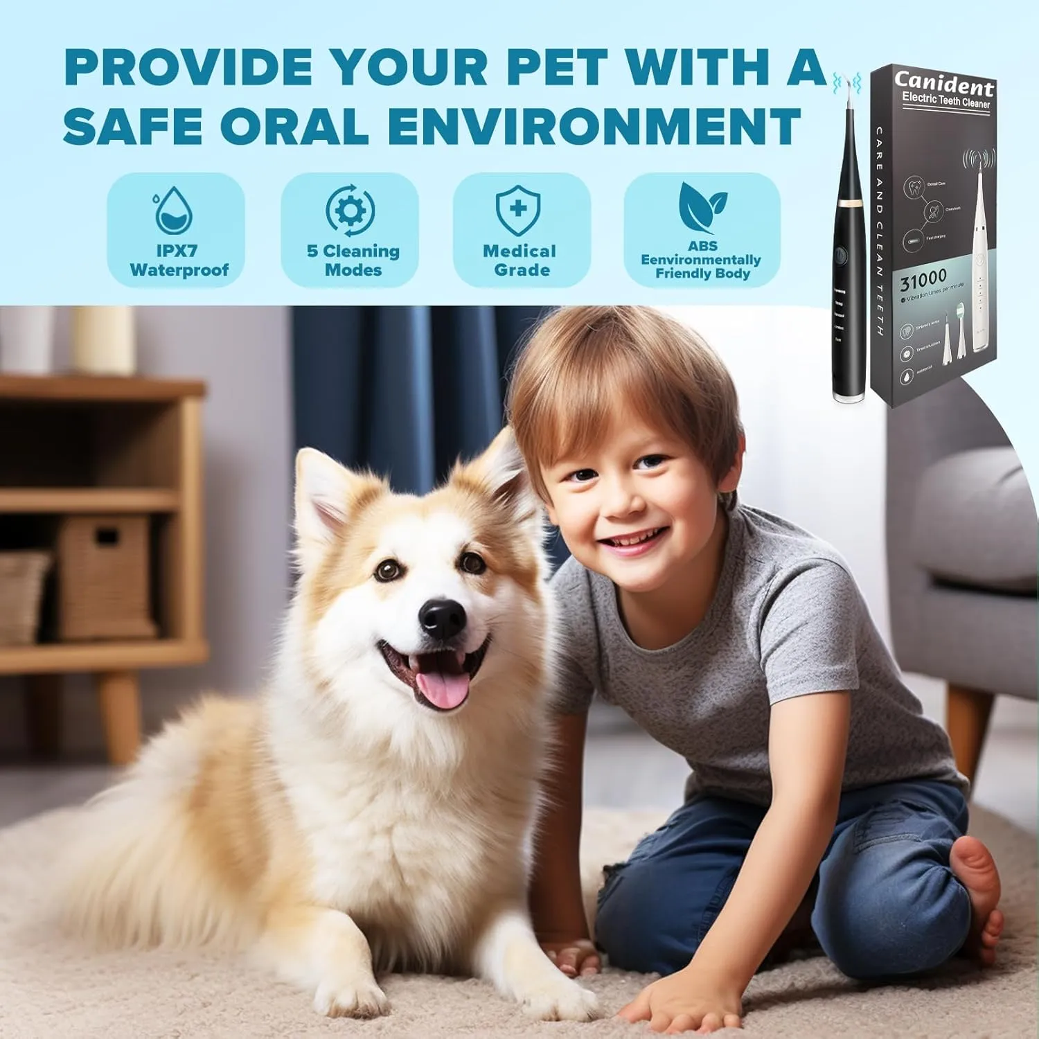 Canident - Sonic Tooth Cleaner for Dogs Dog tTeeth Cleaning Kit, Electric Sonic Tooth Cleaner for Dogs, Pet Tartar Plaque Remover, Professional Teeth Cleaning Tools (White, Standard Size)