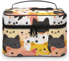 Cartoon Kitten Cats Portable Makeup Bag Large Capacity Toiletry Receiving Cosmetic Bags With Handle And Divider