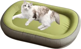 Cat Bed for Indoor Cats, Dog Bed for Small Medium Dogs Breeds, Oval Kennel Bed, Pet Couch Bed with Four Sided Bolster, Removable Washable Cover& Non-Slip Bottom (Green,Small)