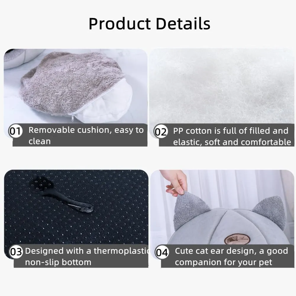Cat Beds for Indoor Cats, Cozy Cat Cave Bed Cat House Cat Tent with Removable Cushion Pillow, Soft Warm Pet House Puppy Bed, Cute Pet Nest for Cat Kitten Small Dog (Gray, M-13x13x13 Inches)
