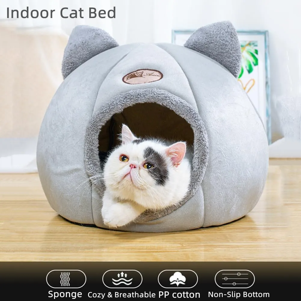 Cat Beds for Indoor Cats, Cozy Cat Cave Bed Cat House Cat Tent with Removable Cushion Pillow, Soft Warm Pet House Puppy Bed, Cute Pet Nest for Cat Kitten Small Dog (Gray, M-13x13x13 Inches)