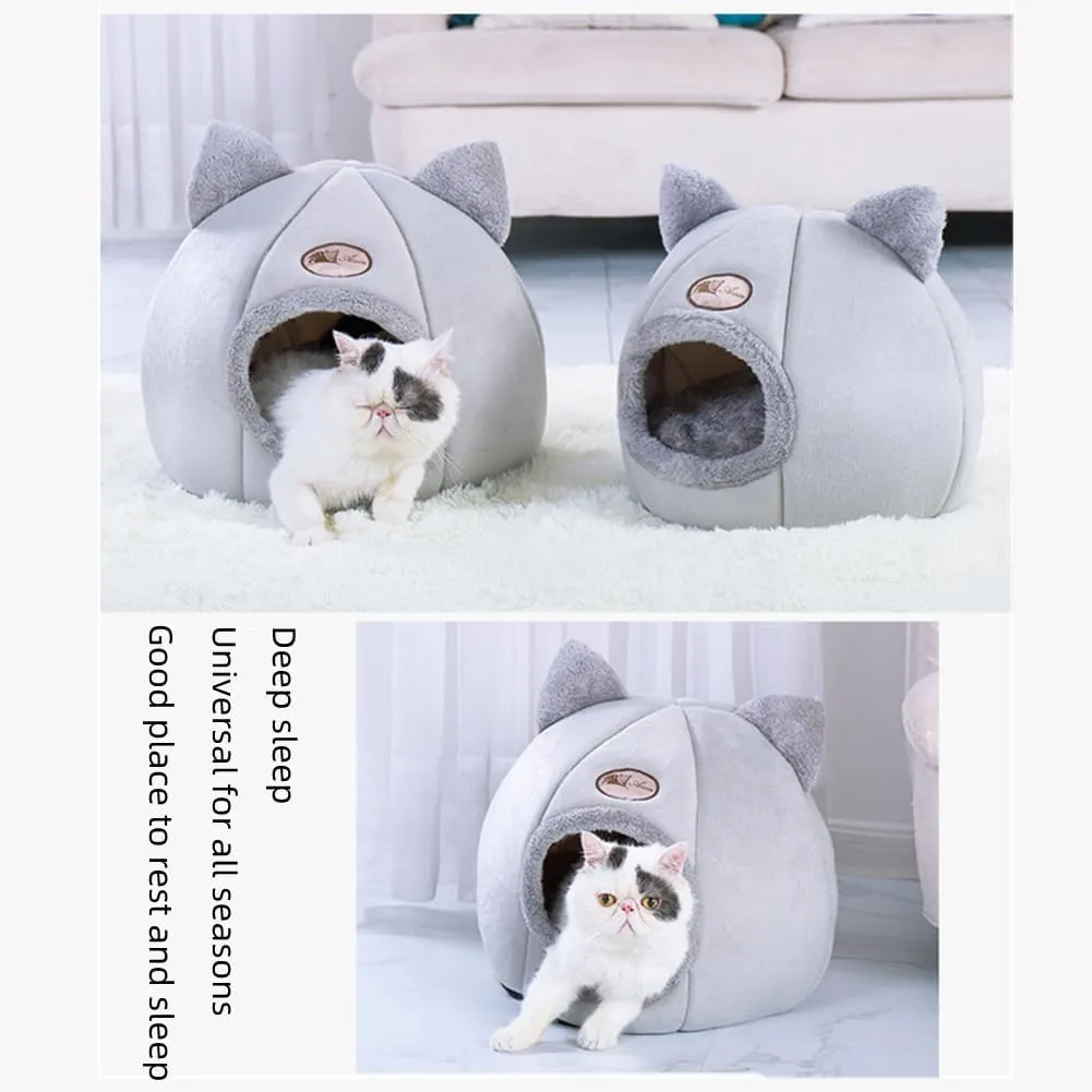 Cat Beds for Indoor Cats, Cozy Cat Cave Bed Cat House Cat Tent with Removable Cushion Pillow, Soft Warm Pet House Puppy Bed, Cute Pet Nest for Cat Kitten Small Dog (Gray, M-13x13x13 Inches)