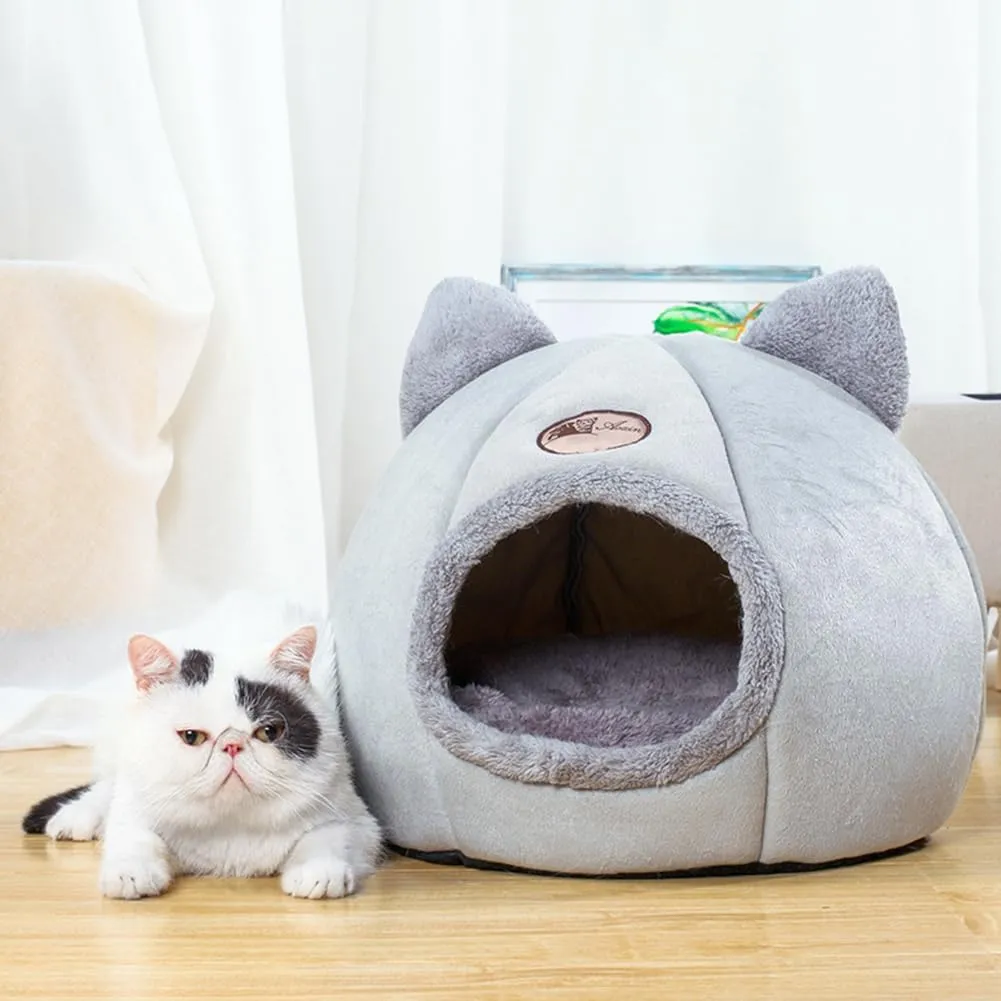 Cat Beds for Indoor Cats, Cozy Cat Cave Bed Cat House Cat Tent with Removable Cushion Pillow, Soft Warm Pet House Puppy Bed, Cute Pet Nest for Cat Kitten Small Dog (Gray, M-13x13x13 Inches)