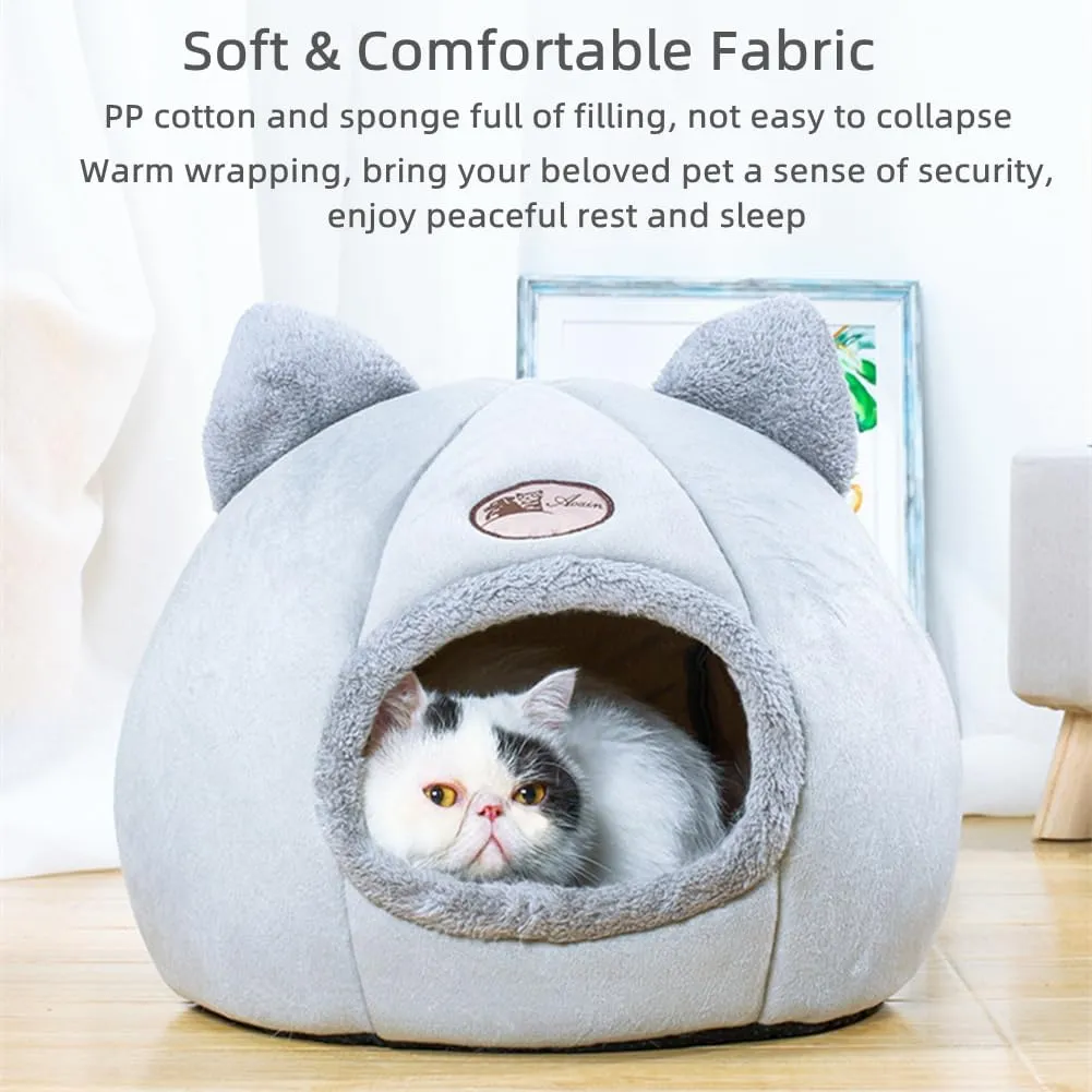 Cat Beds for Indoor Cats, Cozy Cat Cave Bed Cat House Cat Tent with Removable Cushion Pillow, Soft Warm Pet House Puppy Bed, Cute Pet Nest for Cat Kitten Small Dog (Gray, M-13x13x13 Inches)