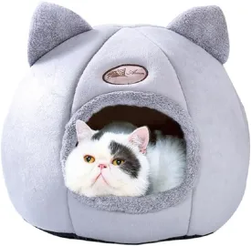 Cat Beds for Indoor Cats, Cozy Cat Cave Bed Cat House Cat Tent with Removable Cushion Pillow, Soft Warm Pet House Puppy Bed, Cute Pet Nest for Cat Kitten Small Dog (Gray, M-13x13x13 Inches)