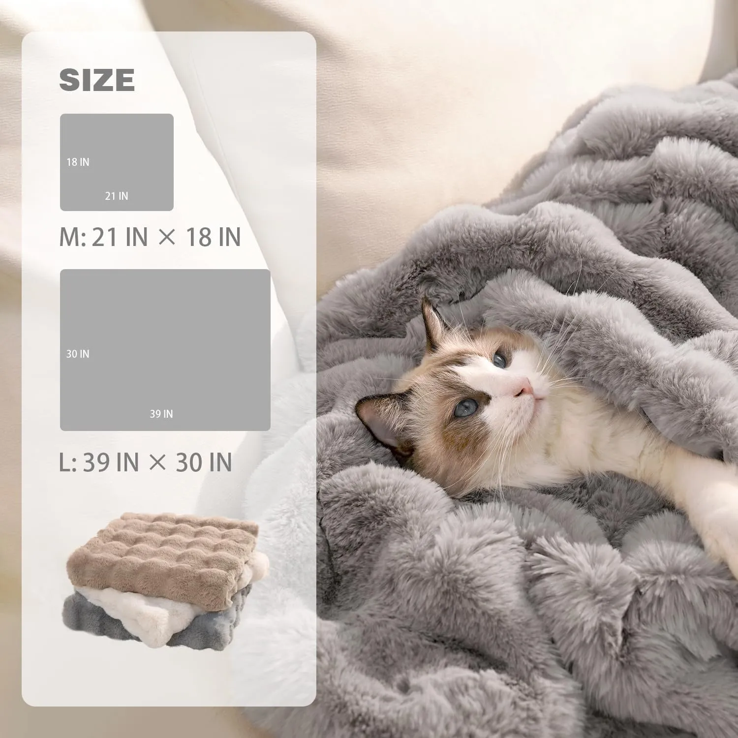Cat Blanket for Indoor Cats Ultra Soft Plush Faux Fur Kitten Blankets Machine Washable Reversible Pet Throw Protector for Couch Furniture 21"X 18" Grey