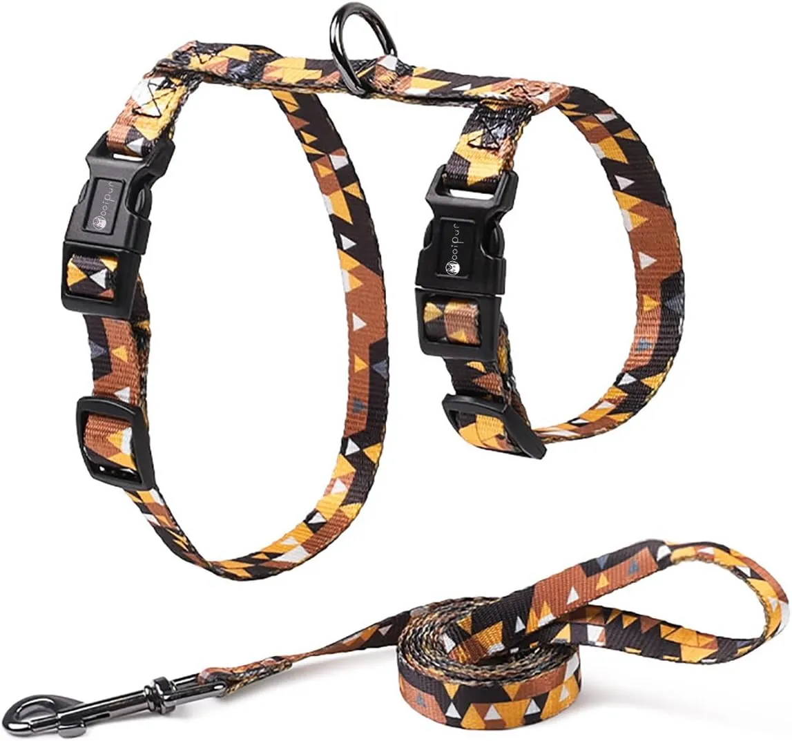Cat Harness and Leash Set Escape Proof H-Type Dog Harness for Small Cats & Dogs with 3.9 ft Leash, Nylon, Adjustable, Up to 15.4 lbs, Yellow