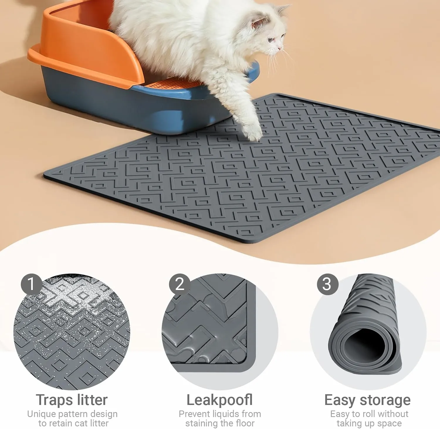 Cat Litter Mat 28"x20"  Large Silicone Litter Trapping Mat, Waterproof, Non-Slip, Easy to Clean, Soft & Durable Floor Mat for Cats & Pets