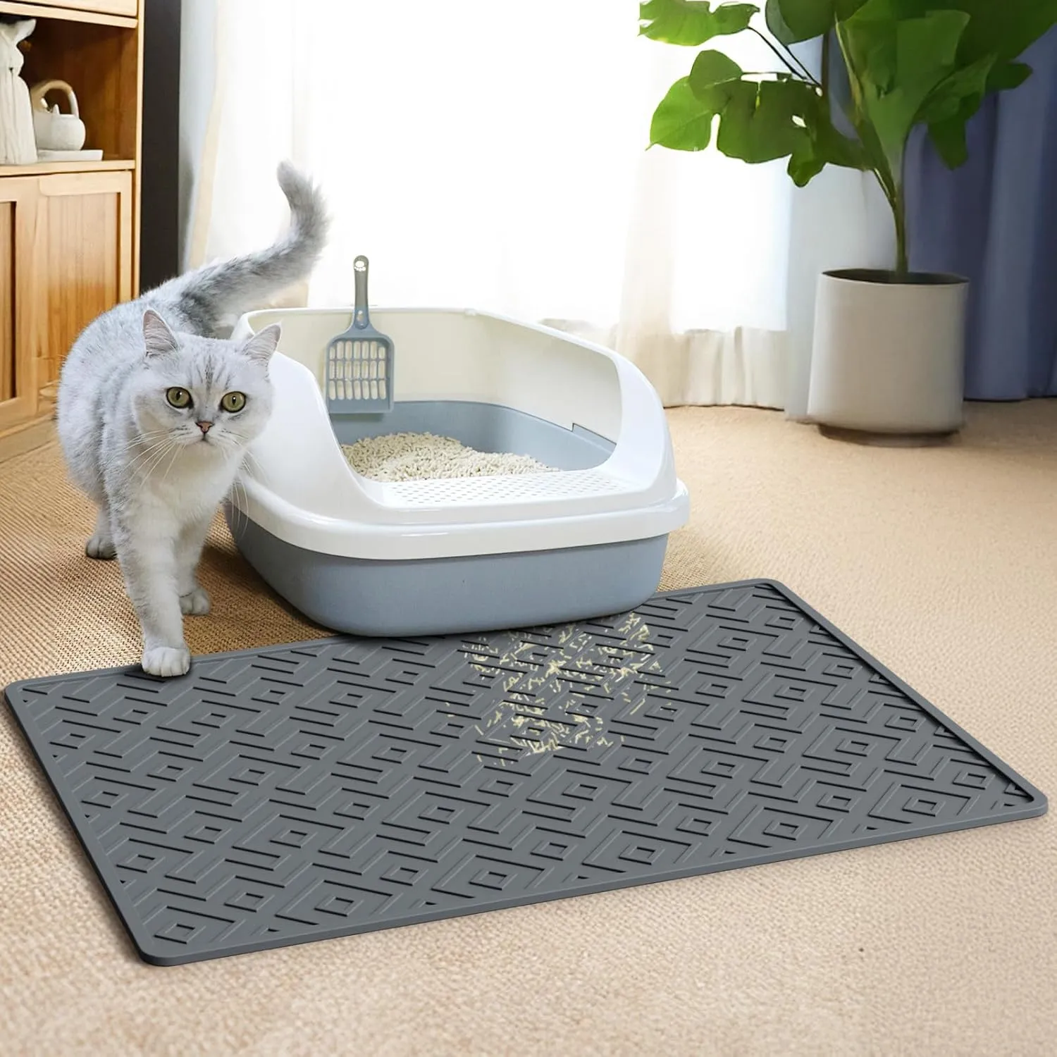 Cat Litter Mat 28"x20"  Large Silicone Litter Trapping Mat, Waterproof, Non-Slip, Easy to Clean, Soft & Durable Floor Mat for Cats & Pets
