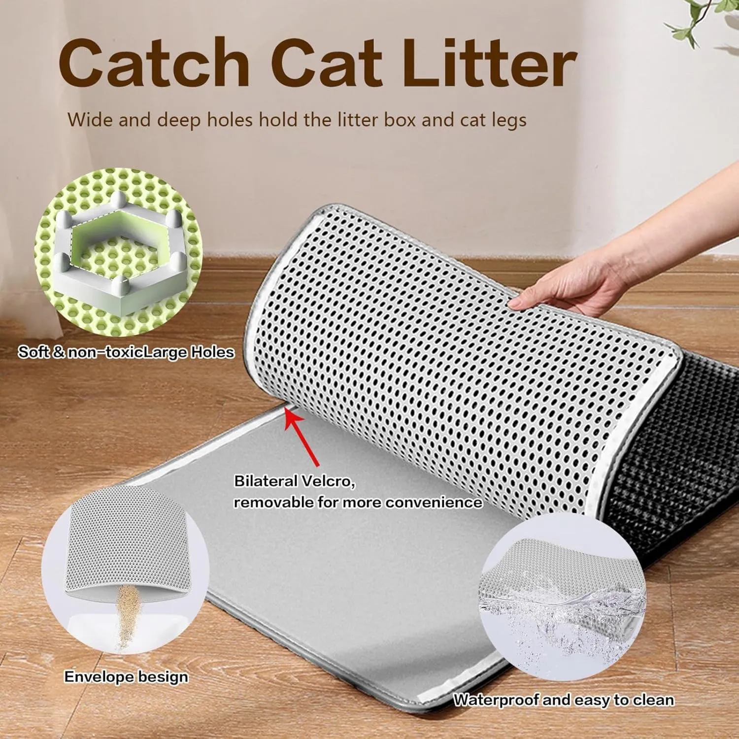 Cat Litter Mat Litter Trapping Mat, Honeycomb Double Layer Easy Clean Litter Mat Less Waste,Soft On Paws,Non-Slip, Cat Litter Trap Mat,Yellow-M
