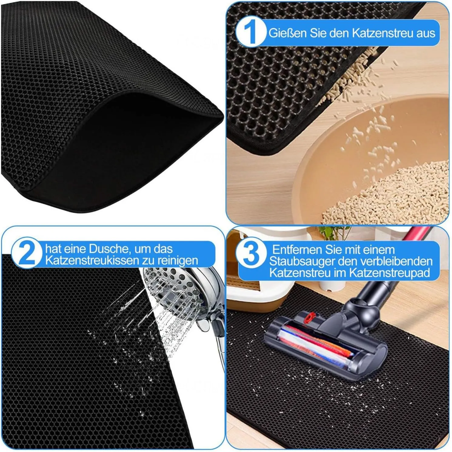 Cat Litter Mat Litter Trapping Mat, Honeycomb Double Layer Easy Clean Litter Mat Less Waste,Soft On Paws,Non-Slip, Cat Litter Trap Mat,Yellow-M
