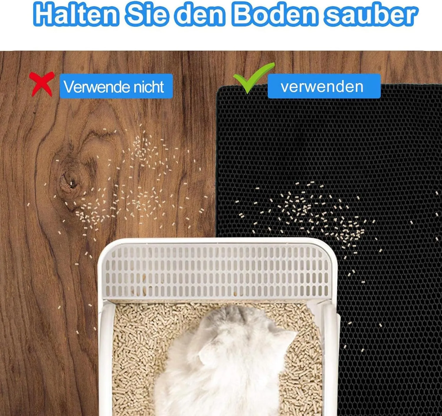 Cat Litter Mat Litter Trapping Mat, Honeycomb Double Layer Easy Clean Litterbox Mat Less Waste,Soft On Paws,Non-Slip, Cat Litter Trap Mats,Purple-M