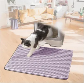 Cat Litter Mat Litter Trapping Mat, Honeycomb Double Layer Easy Clean Litterbox Mat Less Waste,Soft On Paws,Non-Slip, Cat Litter Trap Mats,Purple-M