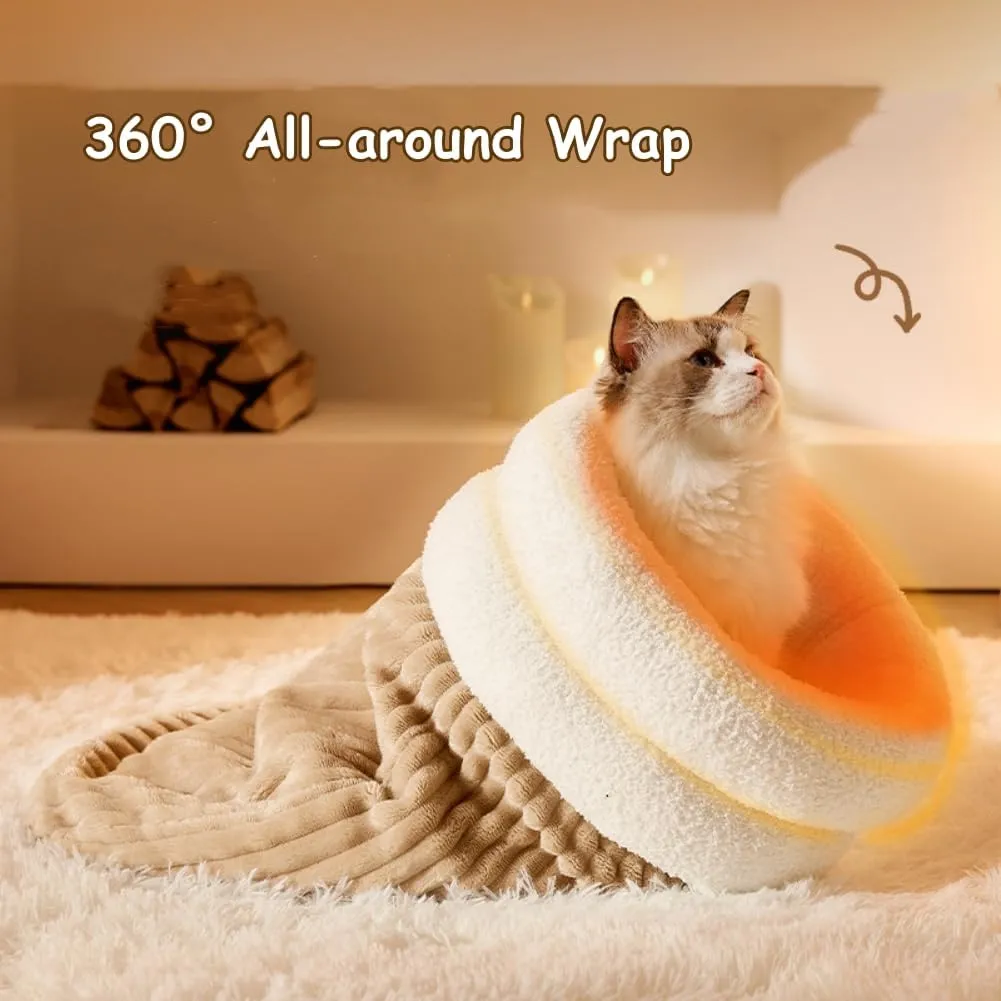 Cat Sleeping Bag for Indoor Cats Cozy Winter Cat Sleeping Bag Soft Plush Cats Sack Self Warm Bed Cave Fluffy Kitten Hideaway Calming Tunnel Bed for Kittens (Gray, L-21.3x17.7in)
