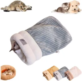 Cat Sleeping Bag for Indoor Cats Cozy Winter Cat Sleeping Bag Soft Plush Cats Sack Self Warm Bed Cave Fluffy Kitten Hideaway Calming Tunnel Bed for Kittens (Gray, L-21.3x17.7in)