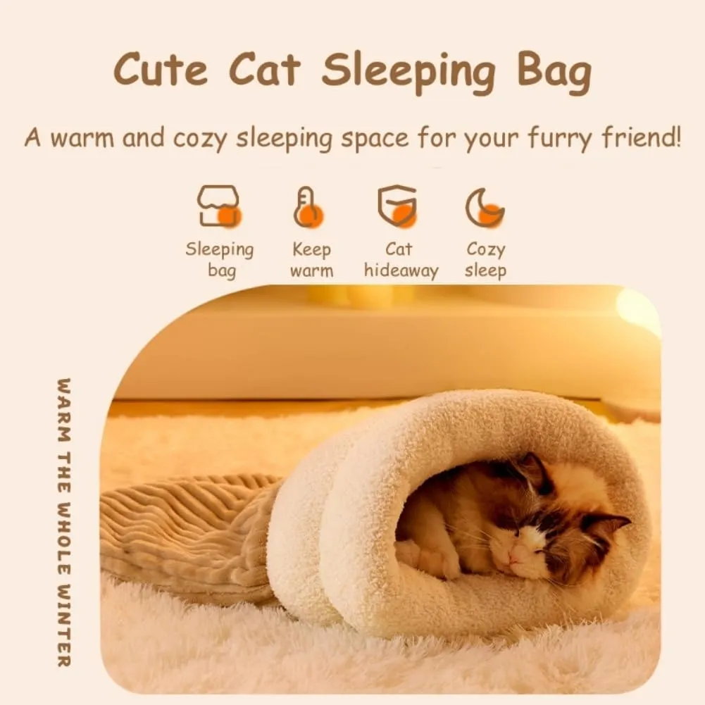 Cat Sleeping Bag for Indoor Cats Cozy Winter Cat Sleeping Bag Soft Plush Cats Sack Self Warm Bed Cave Fluffy Kitten Hideaway Calming Tunnel Bed for Kittens (Gray, L-21.3x17.7in)