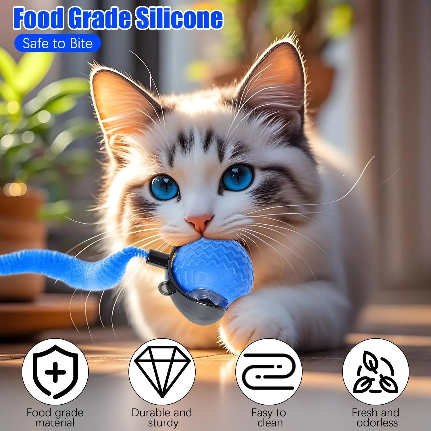 Cat Toy, 2025 New Smart Interactive Cat Toy Ball, Automatic Moving Ball for Cat Dog Toys (Blue)