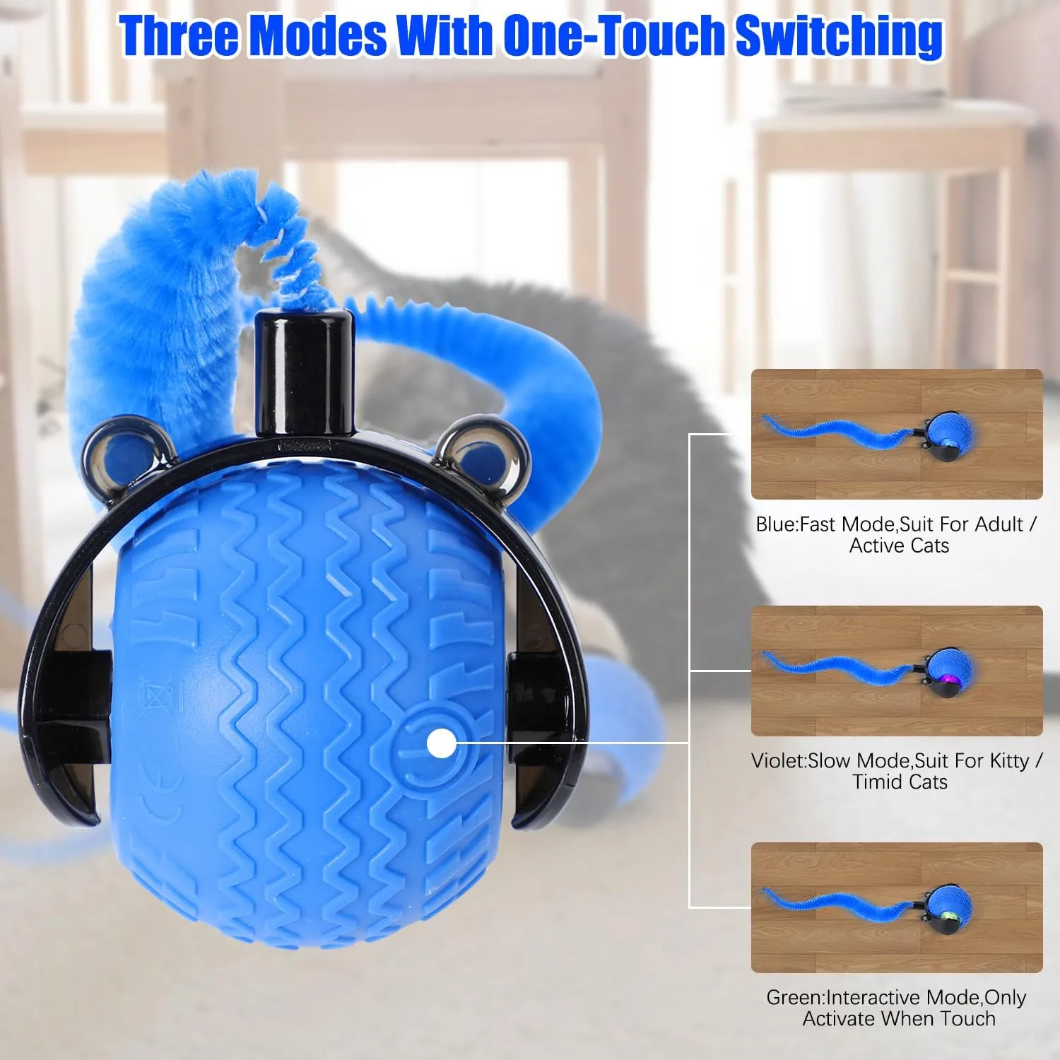 Cat Toy, 2025 New Smart Interactive Cat Toy Ball, Automatic Moving Ball for Cat Dog Toys (Blue)