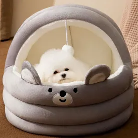 Cat/Small Dog Bed - Rabbit-Shaped Cave With Anti-Slip Bottom, Hanging Toy, Removable Cotton Pad, Super Soft Calming Pet Sofa (Gray, Small)