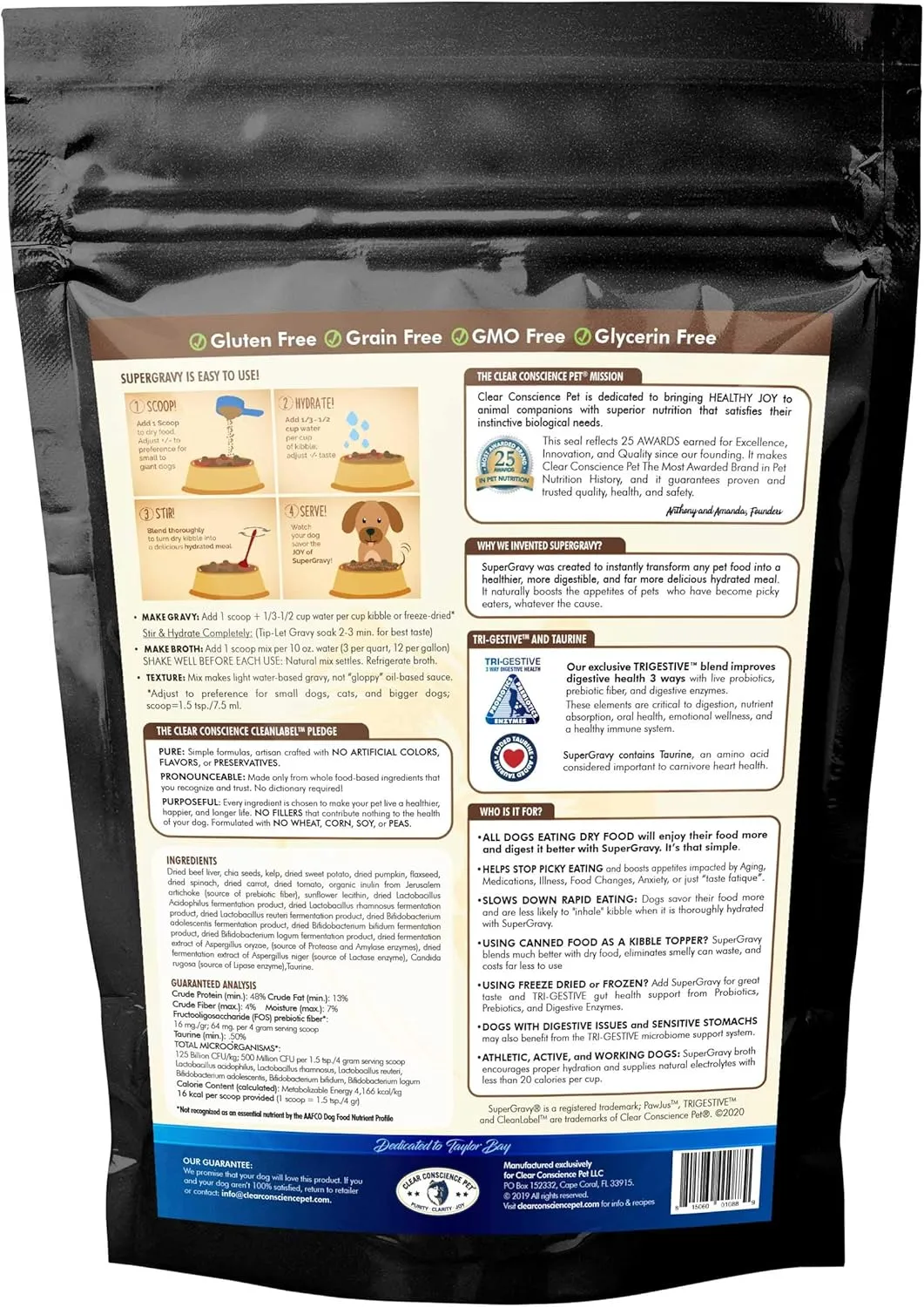 CLEAR CONSCIENCE PET Paw Jus SuperGravy  Natural Dog Food Gravy Topper  Hydration Broth Food Mix  Human Grade  Kibble Seasoning for Picky Eaters  Gluten & Grain Free (2.1 Ounce (Pack of 1))