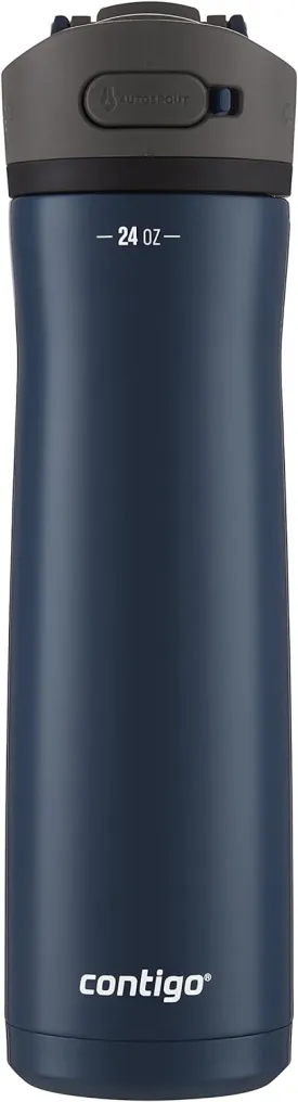 Contigo Ashland Chill 24oz Stainless Steel Water Bottle with Leakproof Lid & Straw Smart Temperature Technology Keeps Beverages Hot and Cold Ideal for Travel Work School - Silver Finish