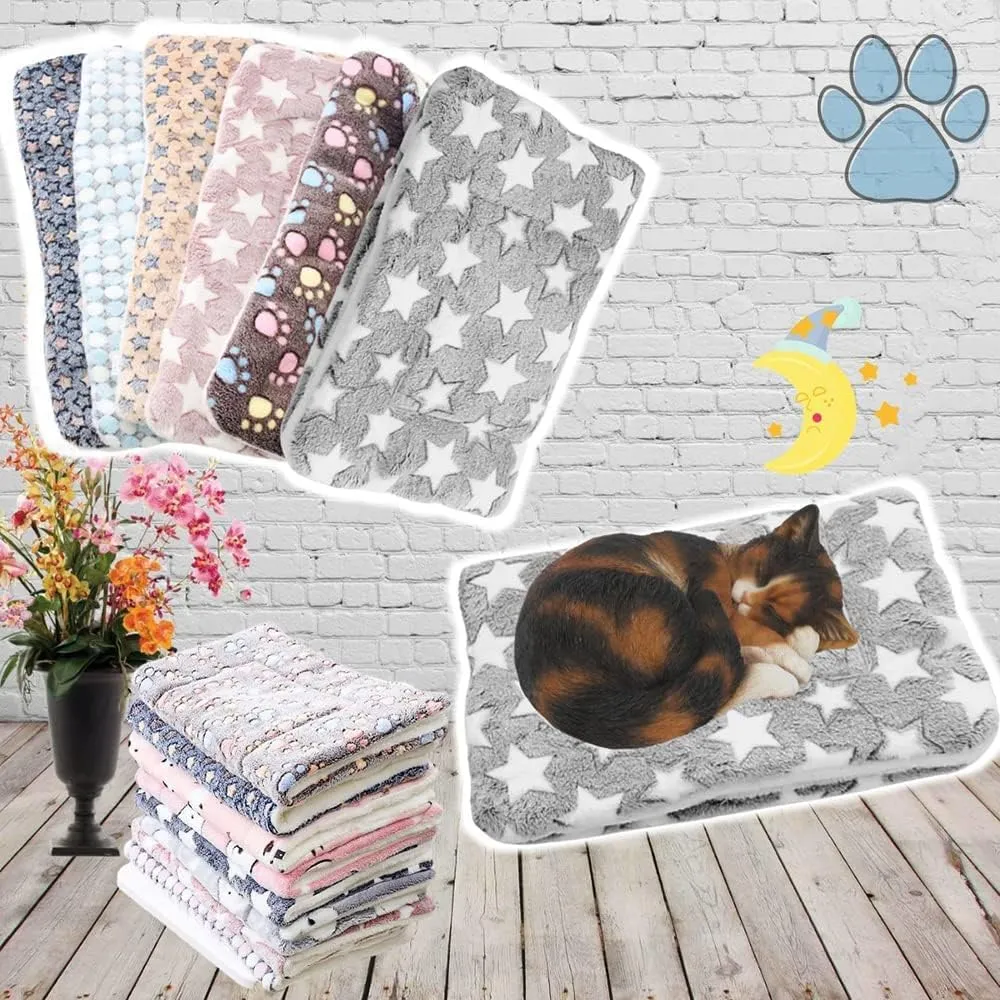 Cozy Calming Cat Blanket, 2023 Premium Small Blanket Plush Self Warming Printed Pet Blanket, Upgrade No Electric Heated Cat Bed, Fluffy Flannel Cushion Soft Warm Mat Pets Mattress (Blue, X-Large)
