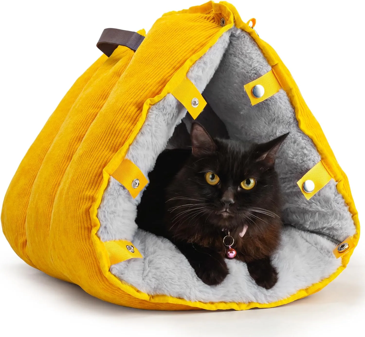 Cozy Cat Cave Bed for Indoor Cats  Enclosed Self-Warming Hideout with Soft Cushion, Portable 3-in-1 Nest Design Converts to Open Mattress