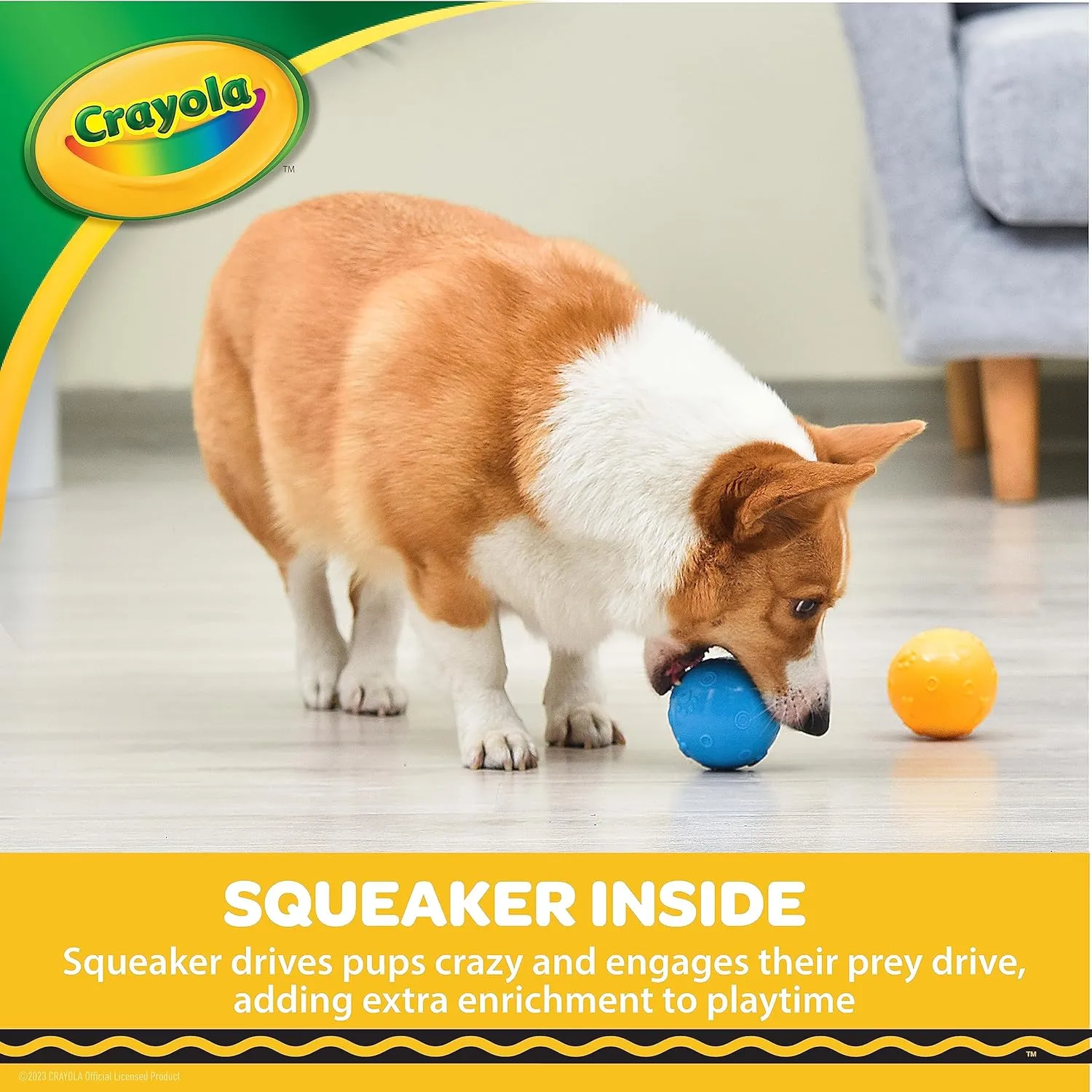 Crayola for Pets 2pk Balls in Pup-Visible Colors Dogs See Best, Embossed Texture for Easy Grip Fetch and Chew, TPR, Rubber Chew Toys for Dogs, Yellow   Blue Tennis Ball Style Dog Toys