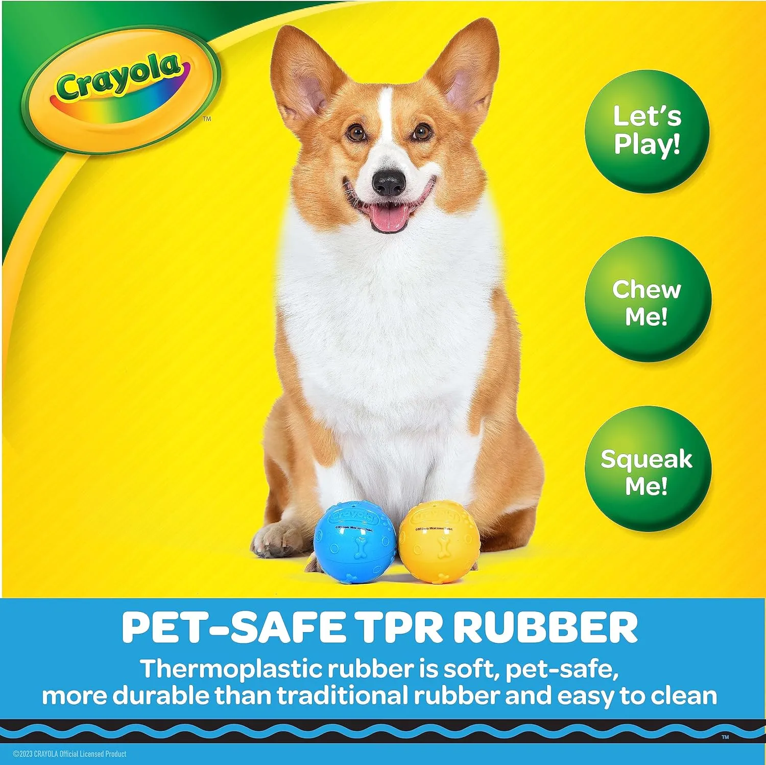 Crayola for Pets 2pk Balls in Pup-Visible Colors Dogs See Best, Embossed Texture for Easy Grip Fetch and Chew, TPR, Rubber Chew Toys for Dogs, Yellow   Blue Tennis Ball Style Dog Toys