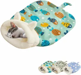 Cute Cat Sleeping Bag for Indoor Cats, Self Warming Cave Bed, Cozy Winter Hideaway for Puppy and Kitten (Green)