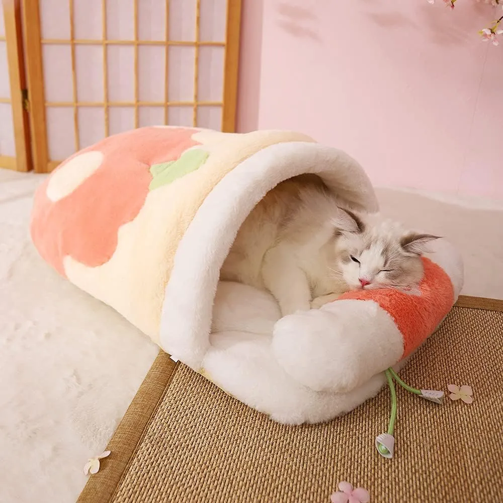 Cute Pet House,Cat Sleeping Bag with Pillow,Cat Slipper Bed,Covered Hide Hood Cute Cave Cat Bed,Calming Dog Bed,Soft Warm Cozy Pet Supplies for Cat and Puppies Below 17lbs