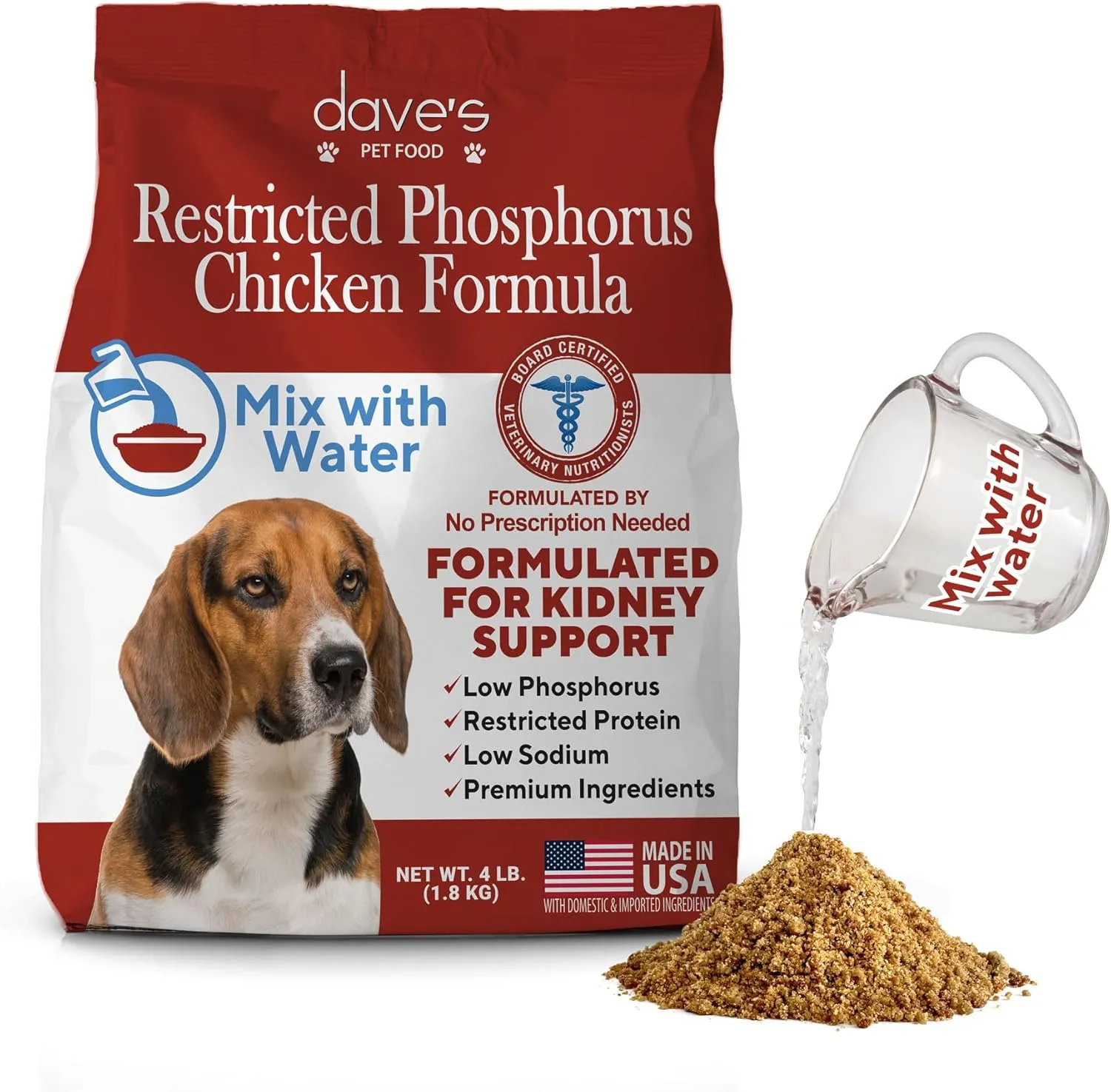 Daves Pet Food Kidney Care Dog Food (Chicken Formula Crumble), Non-Prescription, Low Phosphorus, Low Protein , Renal Kidney Support, Vet Formulated, 4 lb