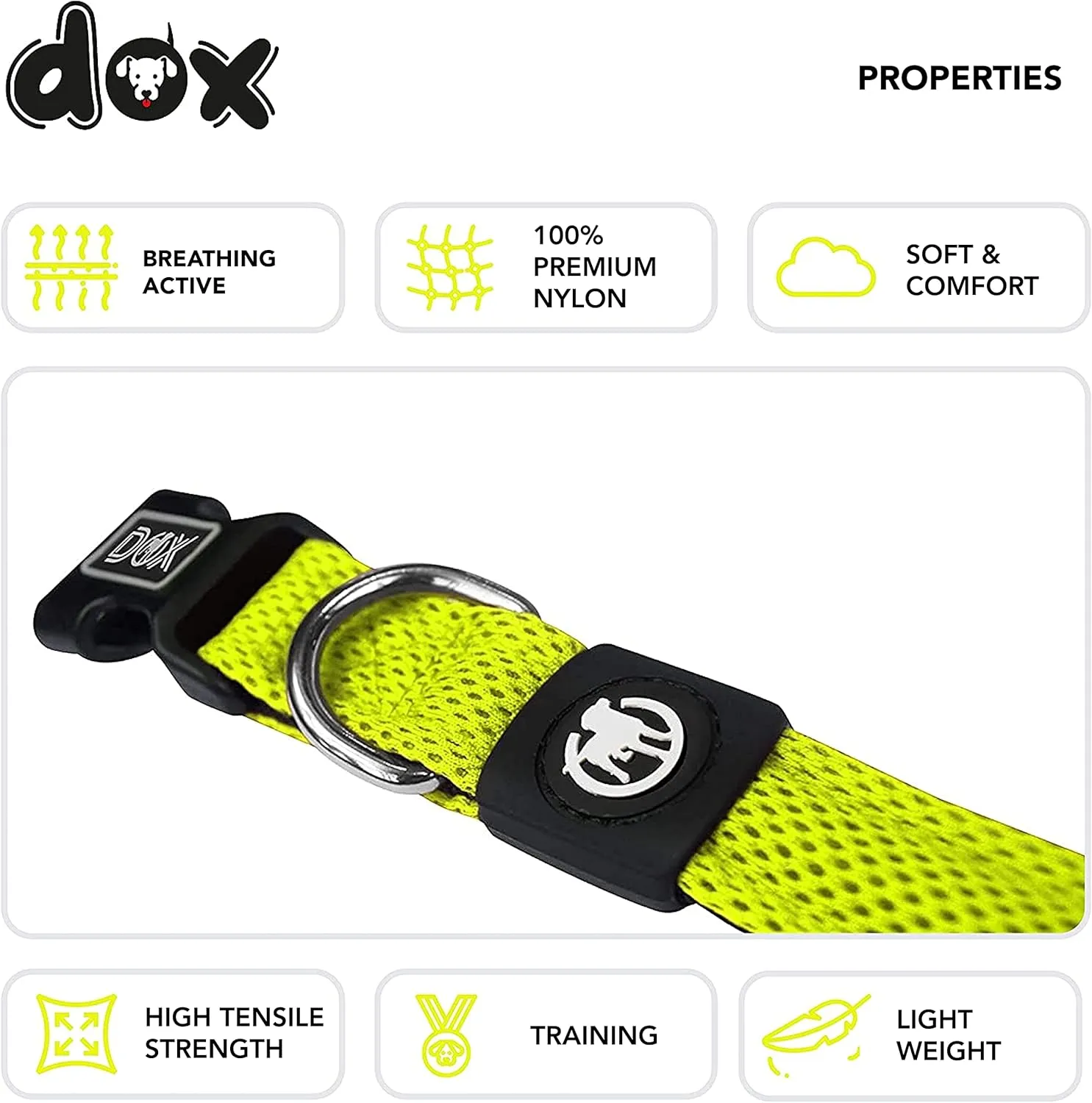 DDOXX Dog Collar Air Mesh, Adjustable, Padded | Many Colors & Sizes | for Small, Medium & Large Dogs | Collars cat Puppy pet Kitten | Yellow, XS