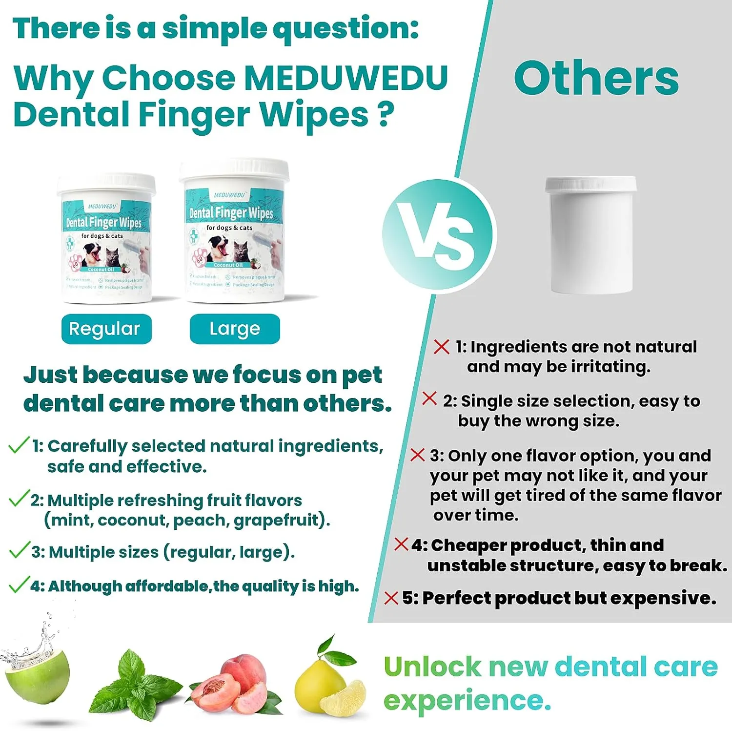 Dental Care Finger Wipes 60 Counts,Teeth Cleaning Finger Wipes for Dogs & Cats,Reduces Plaque & Supports Oral Freshness, Coconut Scent