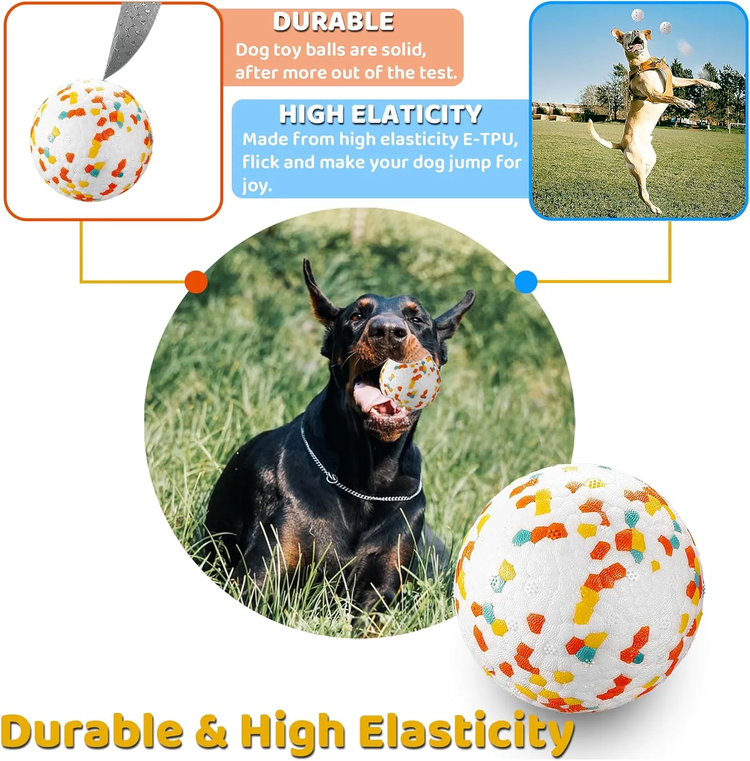 Dog Balls, Indestructible Dog Toy Ball for Aggressive Chewers, Durable High Elasticity Interactive Ball for Training Dog Catch and Fetch, Large Medium Small Dog and Puppies(2.5in, 1pcs)