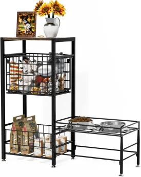 Dog Bowls Elevated Dog Bowl Stand with Table Steel Frame Raised Dog Bowl Dog Toy Bin Basket Dog Food Storage Water Bowl Feeding Station, Dog Food Bowl Holds All Size Bowls for Large Medium Small Dogs