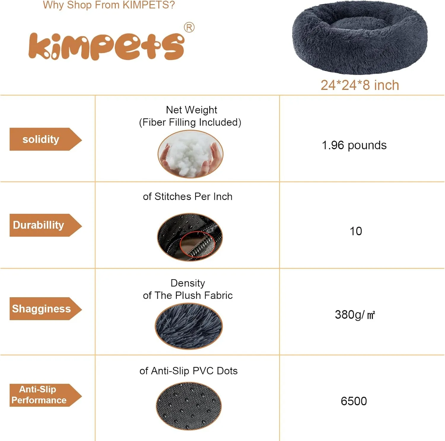 Dog Calming Beds for Small Medium Large Dogs - Round Donut Washable Puppy Dog Bed, Anti-Slip Faux Fur Fluffy Donut Cuddle Anxiety Cat Pet Bed(24" Dark Grey)