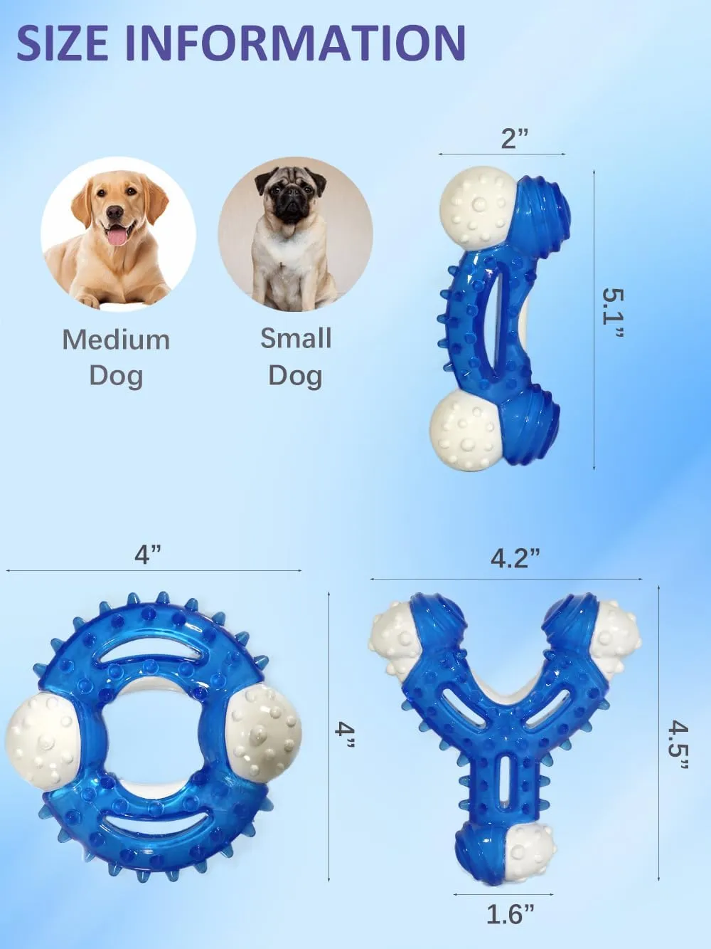 Dog Chew Toys 3-Pack - Puppy Teething Toys for Small to Medium Dogs, Natural Rubber-Coated Tough Nylon for Teething Puppies, Provide The Perfect Balance Between Durability and Softness, Blue