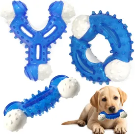 Dog Chew Toys 3-Pack - Puppy Teething Toys for Small to Medium Dogs, Natural Rubber-Coated Tough Nylon for Teething Puppies, Provide The Perfect Balance Between Durability and Softness, Blue